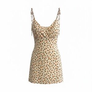 BCBGeneration Cream Floral Tie-Shoulder Mini Dress